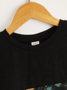 SHEIN Boys Tropical Print Tee - Black - View 4