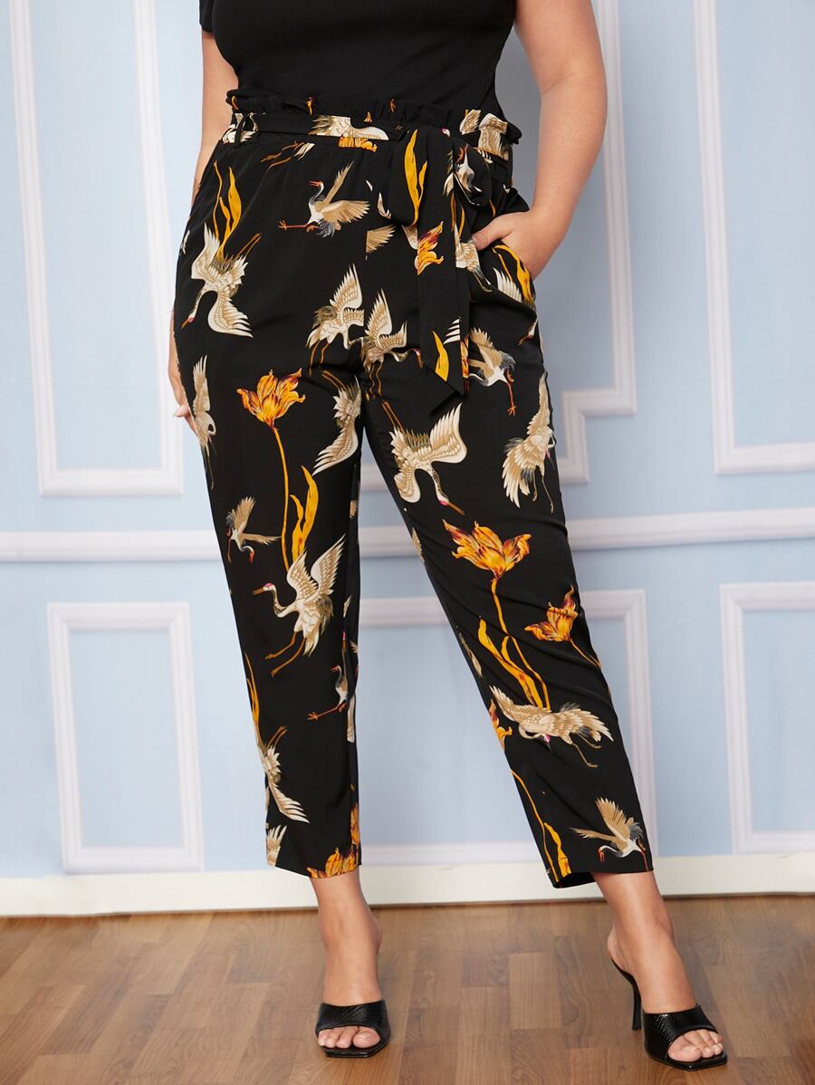 SHEIN Clasi Quần Plus Size Thắt lưng Túi Quần paper-bag Thú vật Boho - Nhiều màu - Xem 1