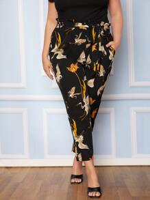 SHEIN Clasi Quần Plus Size Thắt lưng Túi Quần paper-bag Thú vật Boho - Nhiều màu - Xem 4