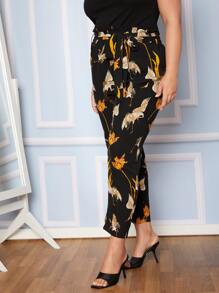 SHEIN Clasi Quần Plus Size Thắt lưng Túi Quần paper-bag Thú vật Boho - Nhiều màu - Xem 5