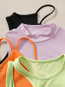 SHEIN Unity 4pcs Cut Out Asymmetrical Neck Ribbed Knit Tank Top - Multicolor - View 6