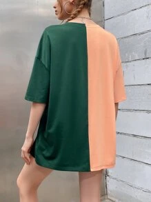 Damskie T-shirty Kolorowe bloki Litera Casual