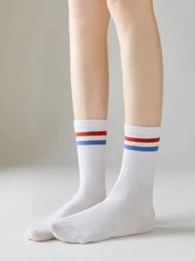 1 双女式学院风高帮中筒运动袜，秋季袜子 - 彩色 - 查看 4