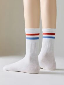 1 双女式学院风高帮中筒运动袜，秋季袜子 - 彩色 - 查看 1