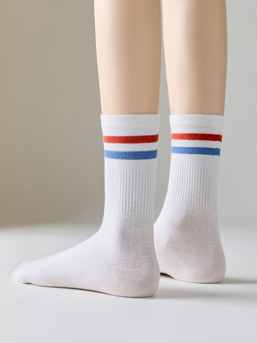 1 双女式学院风高帮中筒运动袜，秋季袜子 - 彩色 - 查看 1