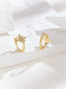 方晶鋯石裝飾圓耳環 - 金黃色 - 查看 2