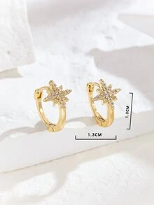 方晶鋯石裝飾圓耳環 - 金黃色 - 查看 3