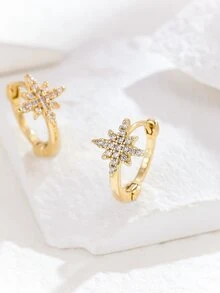 方晶鋯石裝飾圓耳環 - 金黃色 - 查看 4