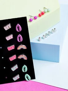 9對女孩字母和外殼設計耳環 - 彩色 - 查看 3