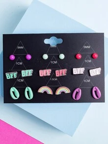 9對女孩字母和外殼設計耳環 - 彩色 - 查看 4