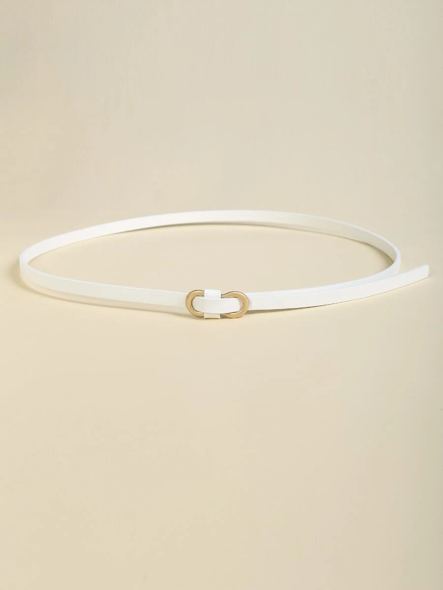 Metal Buckle Thin Belt - White - View 1