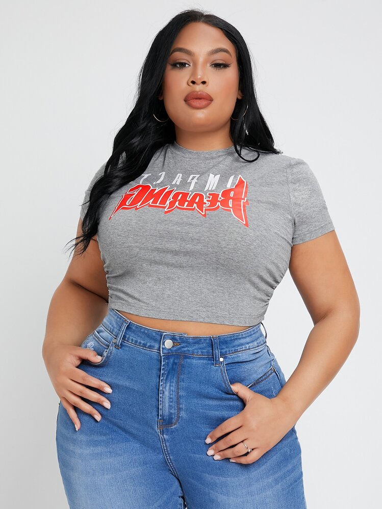 SHEIN SXY Plus Letter Graphic Crop Tee - Grey - View 1