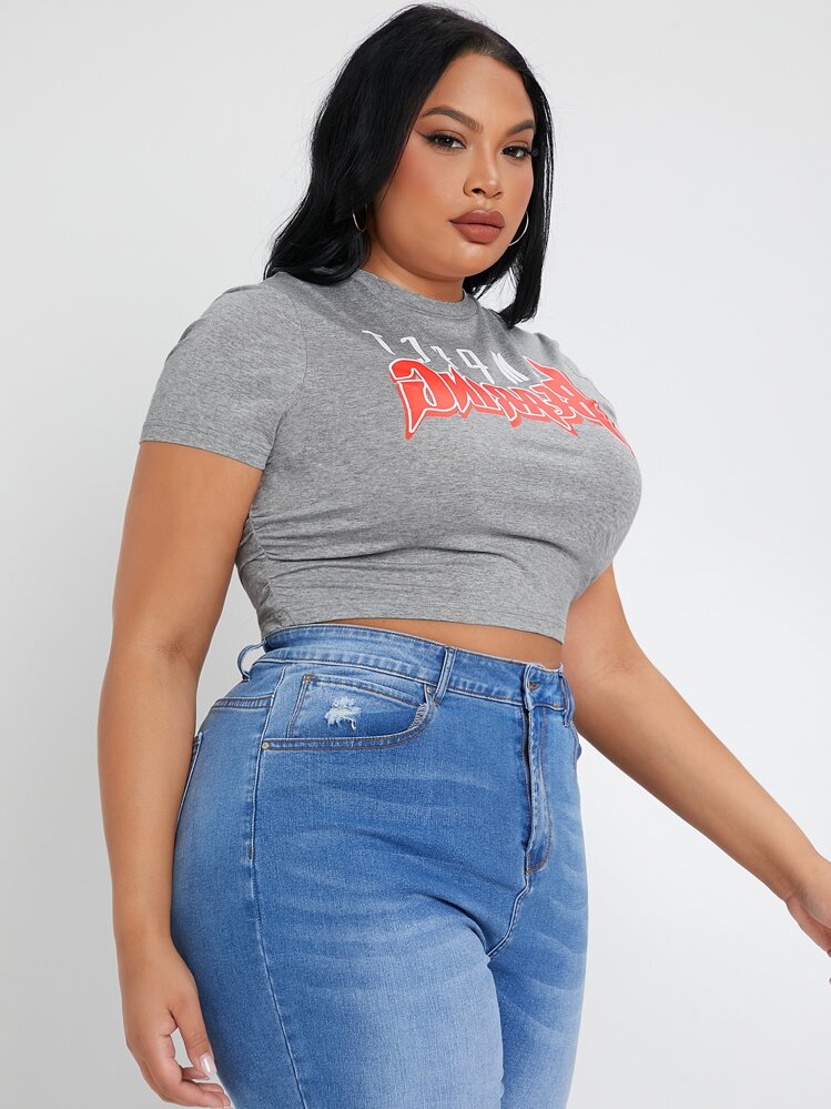 SHEIN SXY Plus Letter Graphic Crop Tee - Grey - View 4
