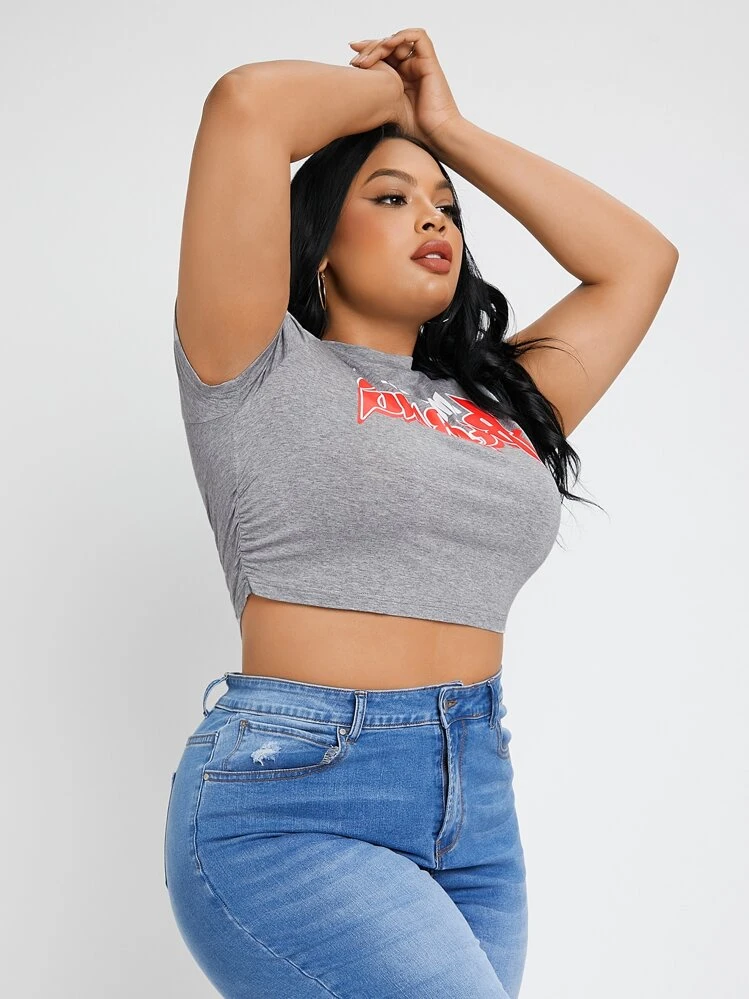SHEIN SXY Plus Letter Graphic Crop Tee - Grey - View 5