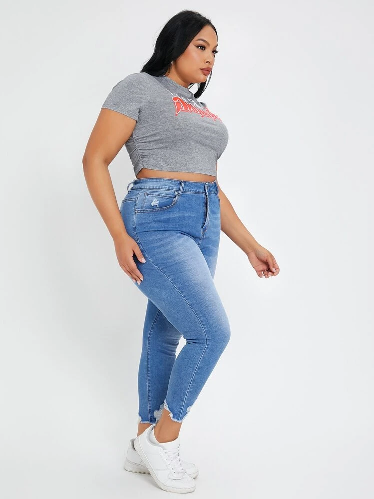 SHEIN SXY Plus Letter Graphic Crop Tee - Grey - View 6
