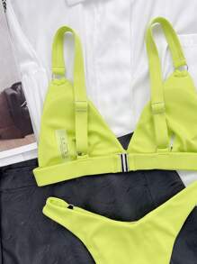 Rib Ring Linked Bikini For Summer Beach - Lime Green - View 4