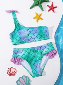 Tween Girl 鱼鳞结肩比基尼套装 夏日海滩