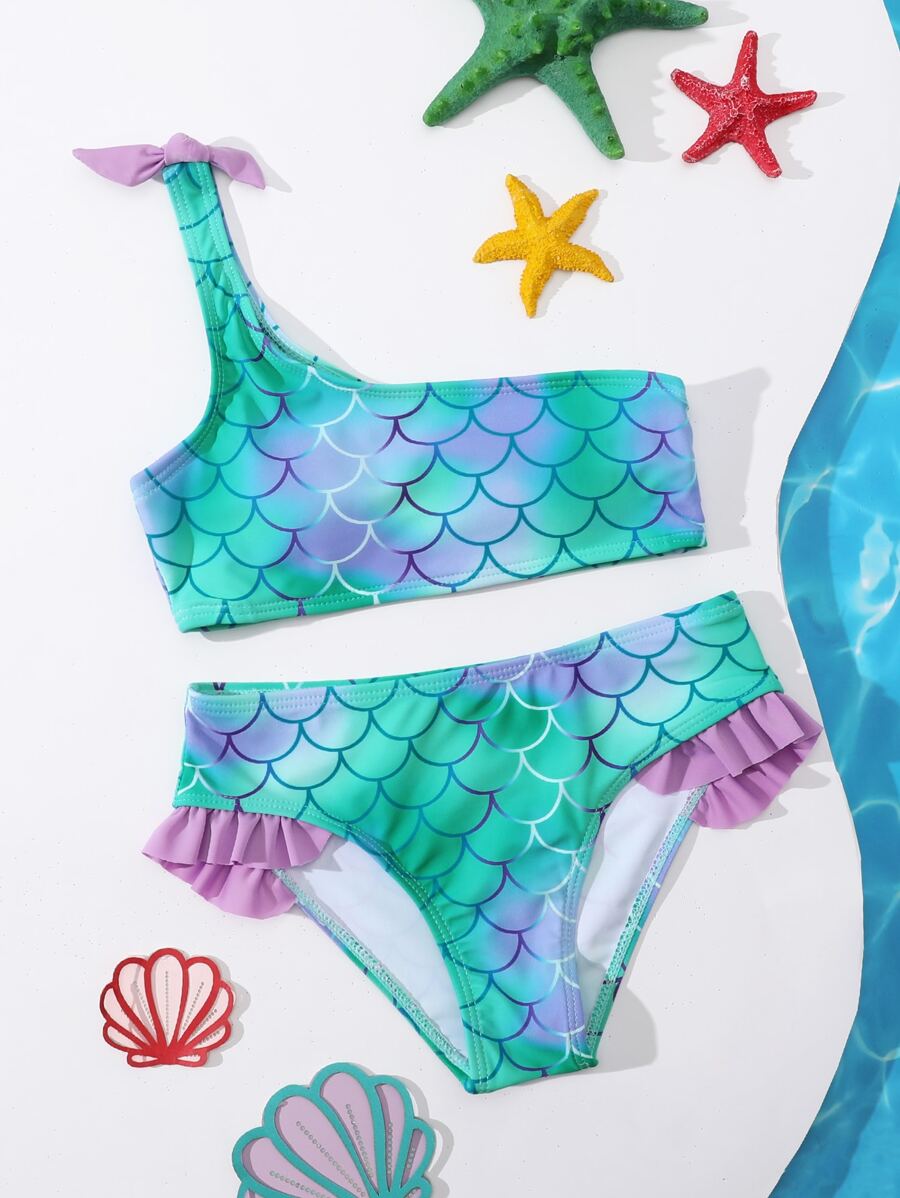 Tween Girl 鱼鳞结肩比基尼套装 夏日海滩