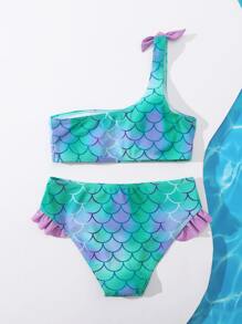 Tween Girl 鱼鳞结肩比基尼套装 夏日海滩