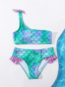 Tween Girl 鱼鳞结肩比基尼套装 夏日海滩