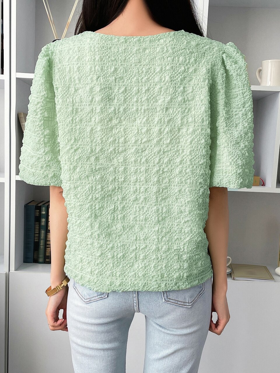 Puff Sleeve Textured Blouse
