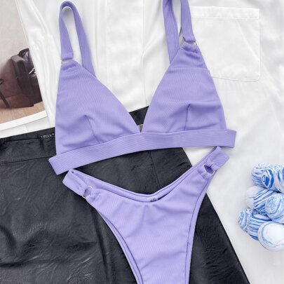 Rib Ring Linked Bikini Swimsuit