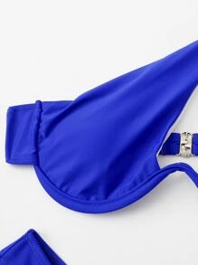 Bikini de un hombro con aro y corte alto - azul real - Ver 4