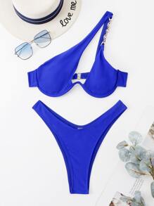 Bikini de un hombro con aro y corte alto - azul real - Ver 5