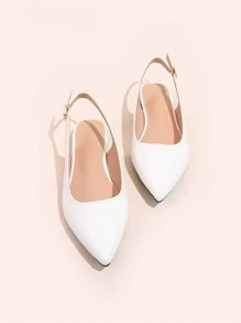 Fall/Winter Women White Minimalist Flats, Point Toe Slingback Flats - White - View 3