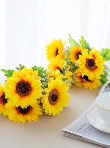 1束/3束人造向日葵花束，带绒毛雏菊，适用于婚礼装饰、家居花瓶、插花、餐厅、卧室、户外花园、节日、派对装饰、拍照背景、DIY帽子材料、情人节和新年礼物 - 黃色 - 查看 5