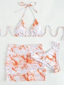 3 件装扎染吊带三角比基尼套装和沙滩裙，适合夏季度假 - 彩色 - 查看 4