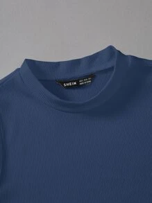 Chiquease 素色小高領羅紋針織連體衣不附帶項鍊 - 藏蓝色 - 查看 3