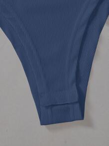 Chiquease 素色小高領羅紋針織連體衣不附帶項鍊 - 藏蓝色 - 查看 4