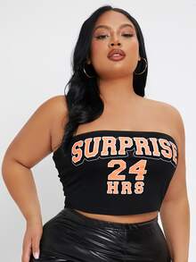 SHEIN SXY 大碼字母圖案抹胸短款上衣 - 黑色 - 查看 6