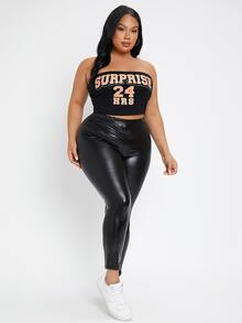 SHEIN SXY 大碼字母圖案抹胸短款上衣 - 黑色 - 查看 5