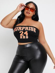 SHEIN SXY 大碼字母圖案抹胸短款上衣 - 黑色 - 查看 1