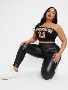 SHEIN SXY 大碼字母圖案抹胸短款上衣 - 黑色 - 查看 3