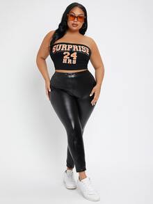 SHEIN SXY 大碼字母圖案抹胸短款上衣 - 黑色 - 查看 7