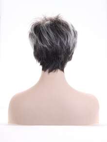 漸層短卷人造假髮帶劉海 - 深灰色 - 查看 2