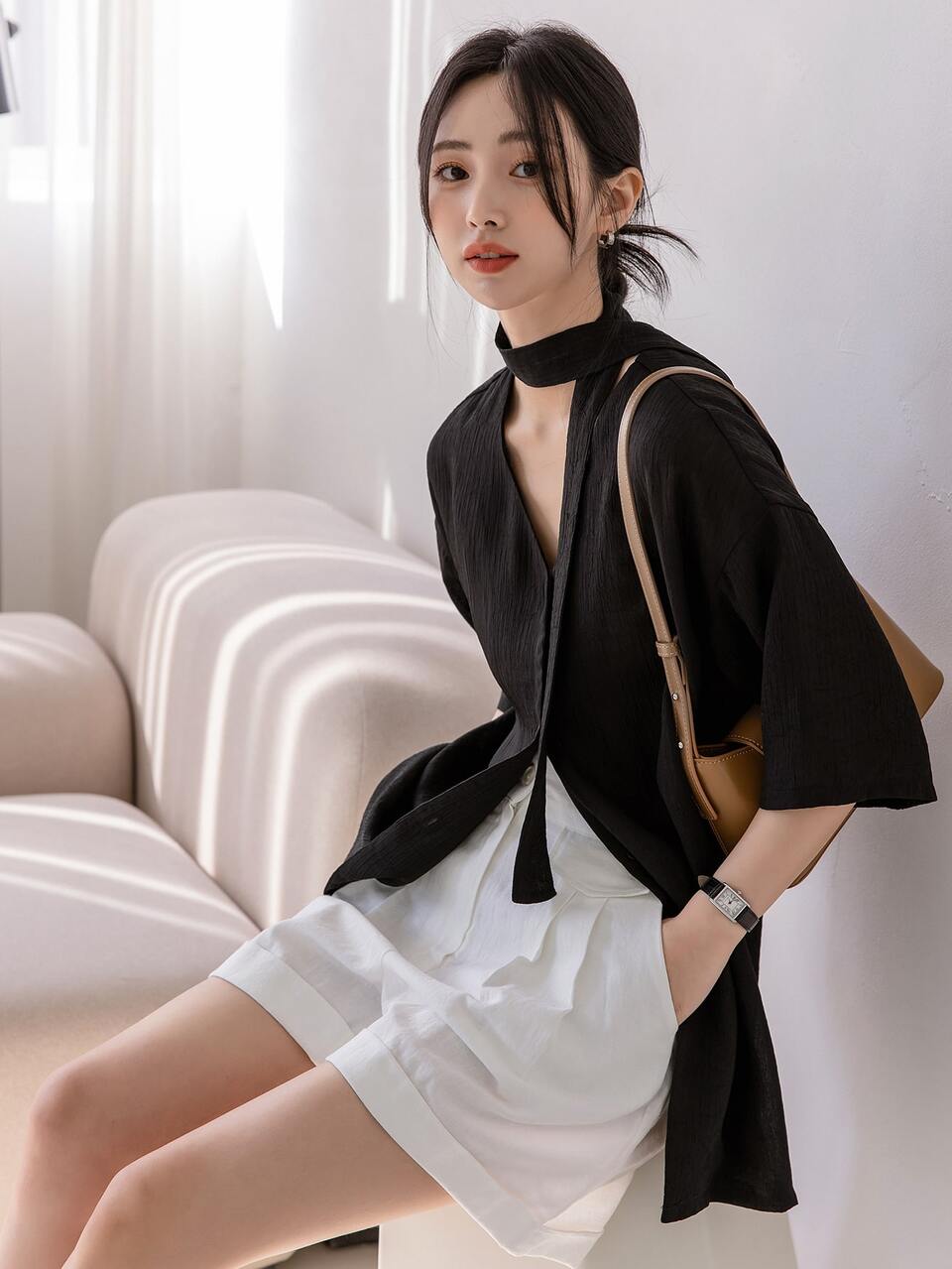 Drop Shoulder Button Through Blouse