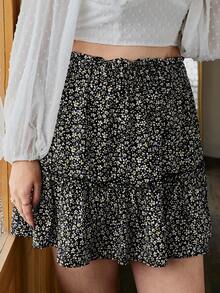 SHEIN Falda con estampado floral bajo con fruncido - Multicolor - Ver 5