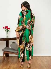 SHEIN Clasi Jumpsuits Plus Size Dây kéo Báo Họa tiết Chain Thanh lịch - Nhiều màu - Xem 2
