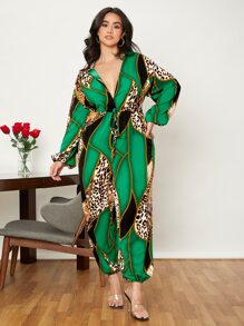 SHEIN Clasi Jumpsuits Plus Size Dây kéo Báo Họa tiết Chain Thanh lịch - Nhiều màu - Xem 5