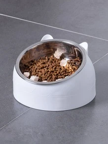 Cat Head Shaped Pet Bowl - White - View 1