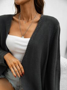 AAmilife Cárdigan de diseño casual sólido - Gris Oscuro - Ver 7