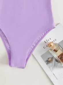 蝴蝶貼花褶邊連體泳衣 - 紫丁香色 - 查看 5