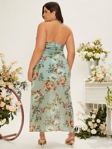 SHEIN Belle Plus Floral Print Backless Chiffon Bridesmaid Dress - Multicolor - View 2