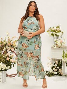 SHEIN Belle Plus Floral Print Backless Chiffon Bridesmaid Dress - Multicolor - View 5