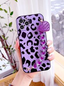 豹紋手機外殼帶心手繩 - 彩色 - 查看 1