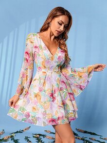 Double Crazy Đầm Xù phân lớp Dây kéo Hoa Boho - Nhiều màu - Xem 4